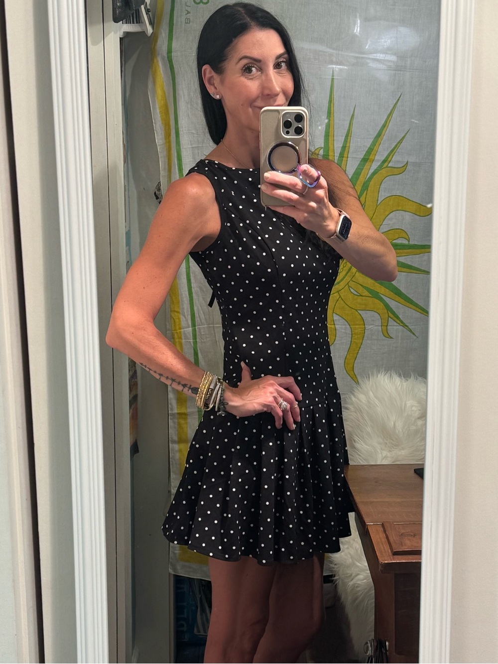 BNWT Black & White Polka Dot Tie Back Drop Waist Mini Dress Size S Y2K Minimal